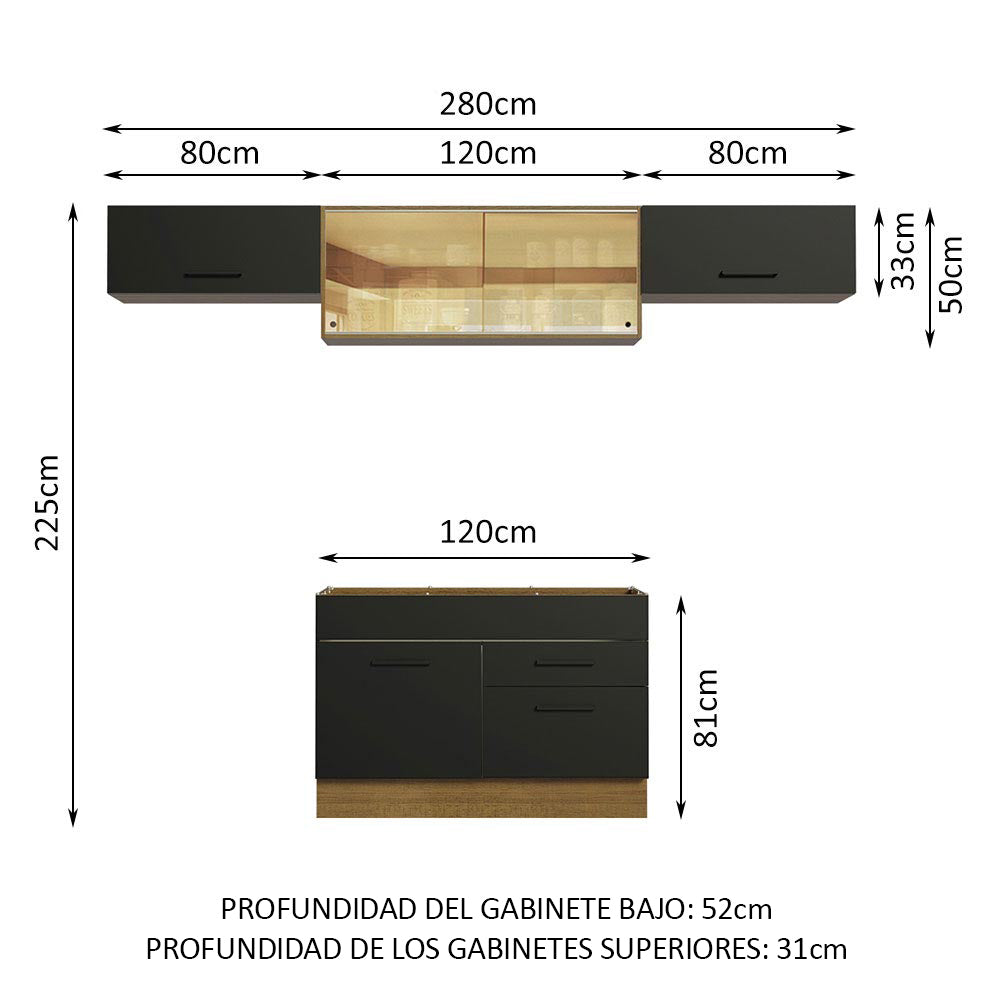 Cocina Compacta 280 cm Agata Marrón/Negro 01