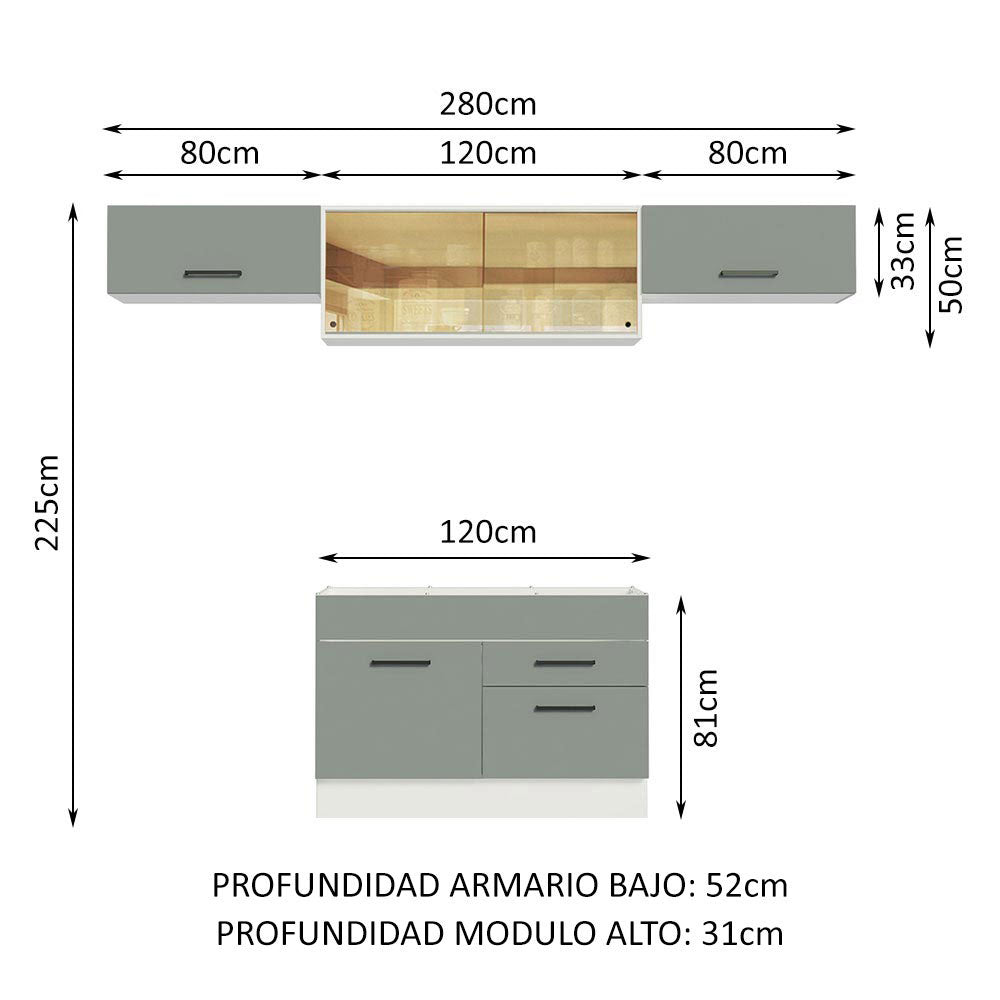 Combo completo de Cocina Madesa Agata 280cm BG 01