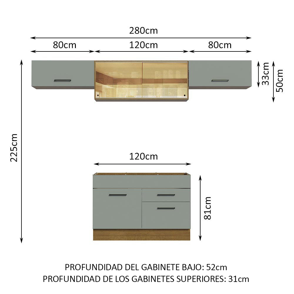 Cocina Compacta 280 cm Agata Marrón/Gris 01