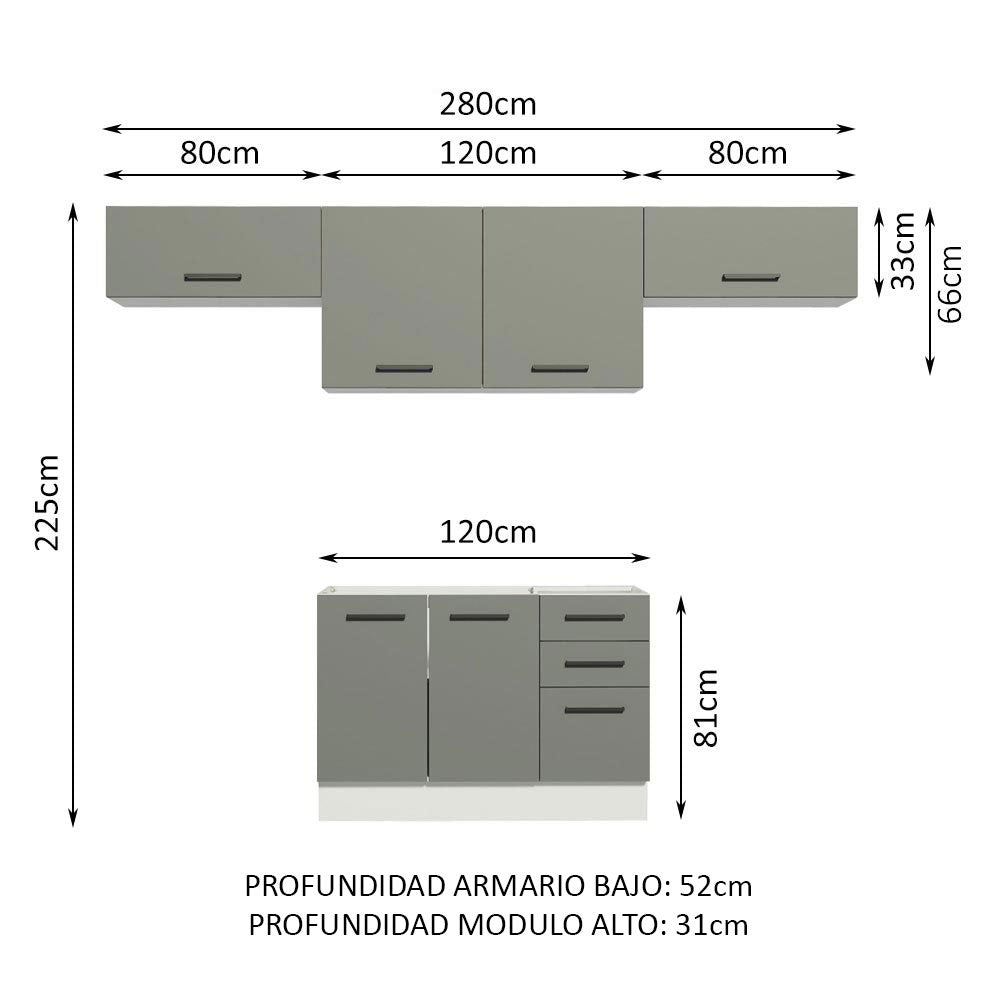 Combo completo de Cocina Madesa Agata 280cm BG 02