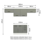 Combo completo de Cocina 280 cm 5 Puertas 3 Cajones Sin Mesada Blanco/Gris Agata Madesa