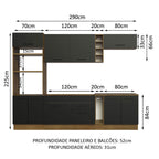 Combo completo de Cocina 290 cm 9 Puertas 2 Cajones Sin Mesada Marrón/Negro Agata Madesa