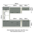 Combo completo de Cocina 290 cm 9 Puertas 2 Cajones Sin Mesada Blanco/Gris Agata Madesa