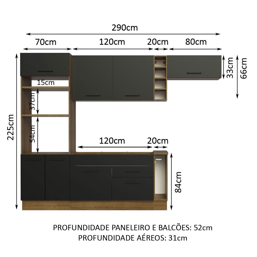 Combo completo de cocina 290cm Marrón/Negro Agata Madesa 02