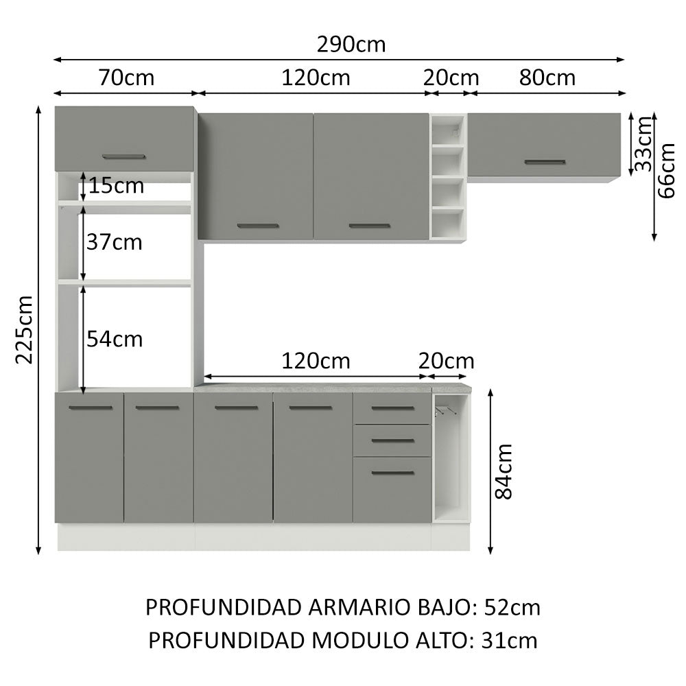 Combo completo de Cocina Madesa Agata 290cm BG 07