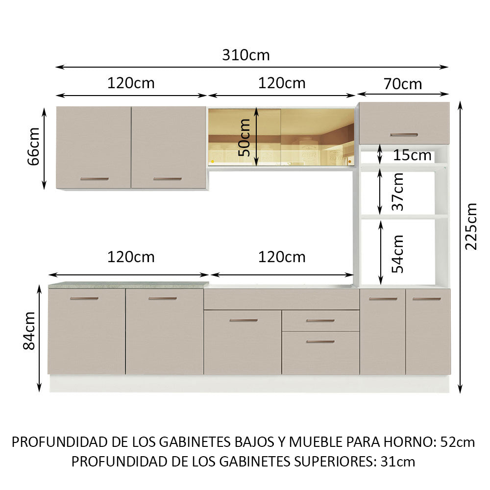 Combo completo de Cocina, 310 cm, Blanco/Crema Agata 01
