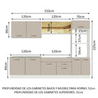 Combo completo de Cocina 310 cm 10 Puertas 2 Cajones Sin Mesada Blanco/Crema Agata Madesa