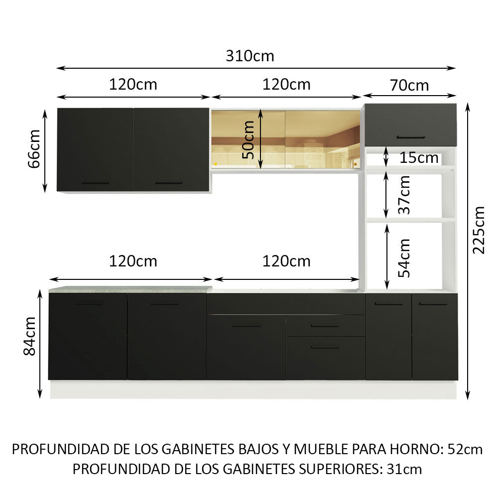 Combo completo de Cocina, 310cm, Blanco/Negro Agata 01