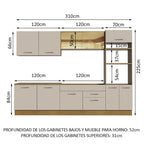 Combo completo de Cocina 310 cm 10 Puertas 2 Cajones Sin Mesada Marrón/Crema Agata Madesa