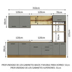 Combo completo de Cocina 310 cm 10 Puertas 2 Cajones Sin Mesada Marrón/Gris Agata Madesa
