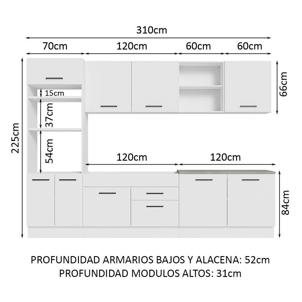 Combo completo de Cocina 310cm Agata Madesa 02 Blanco