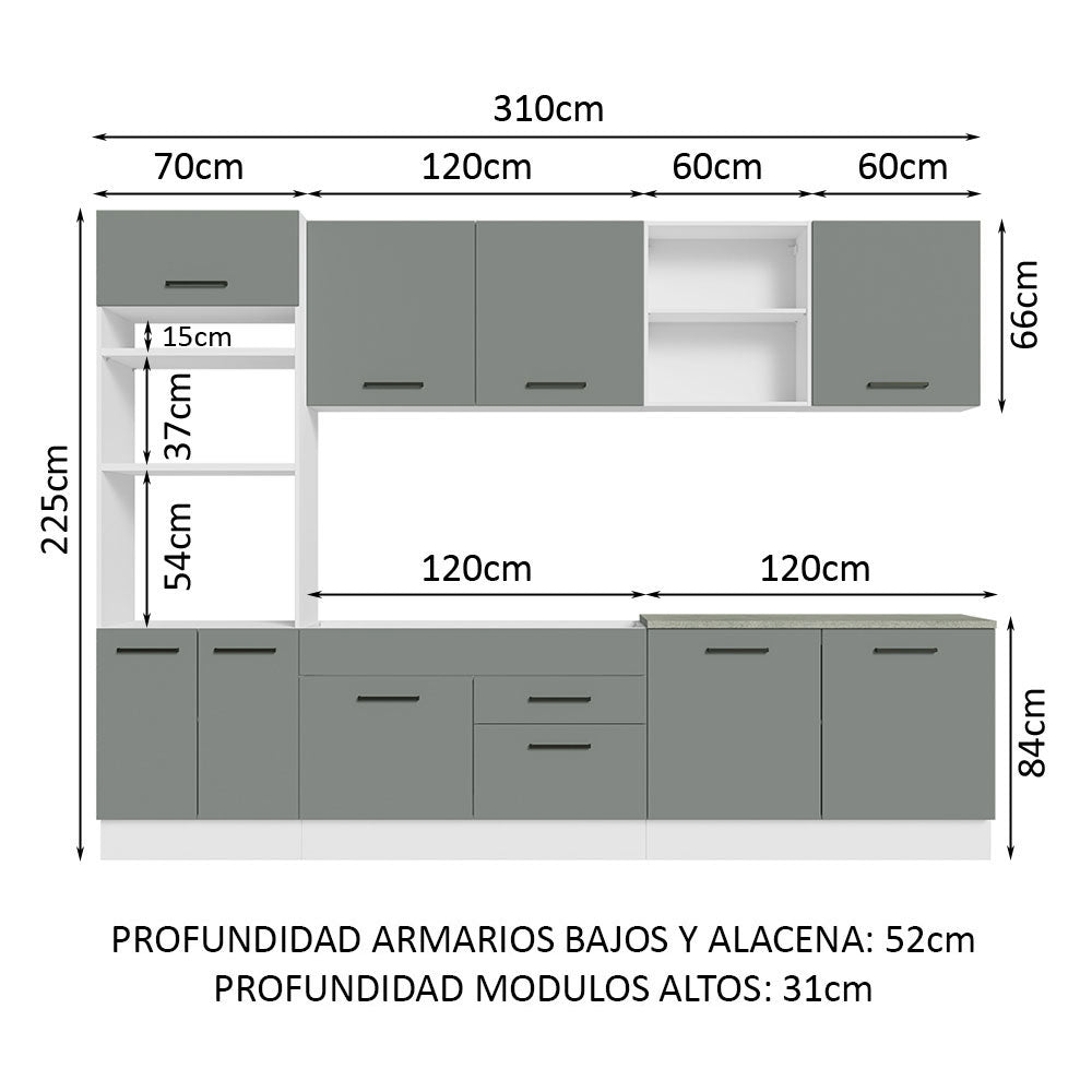 Combo completo de Cocina Madesa Agata 310cm BG 02