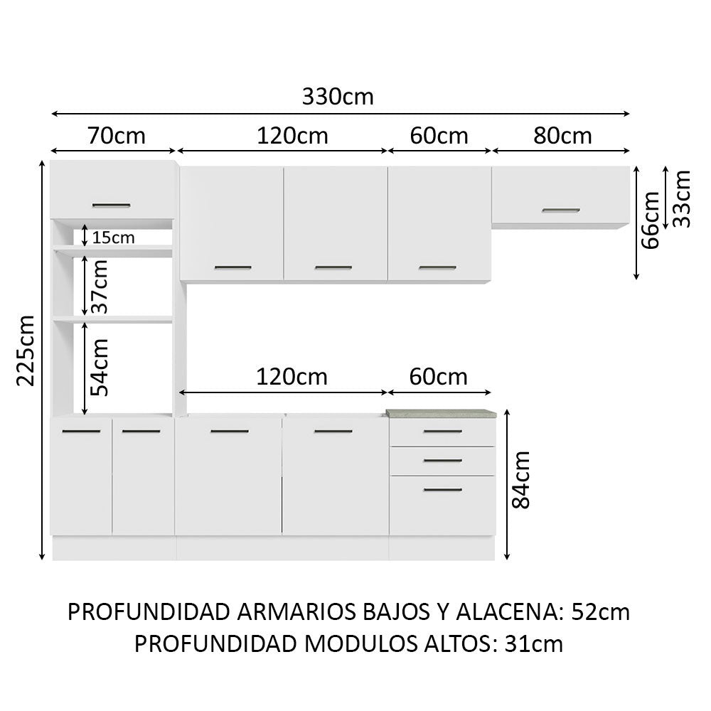 Combo completo de Cocina 330cm Agata Madesa 01 Blanco