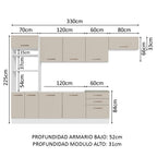Combo completo de Cocina 330 cm 9 Puertas 3 Cajones Sin Mesada Blanco/Crema Agata Madesa