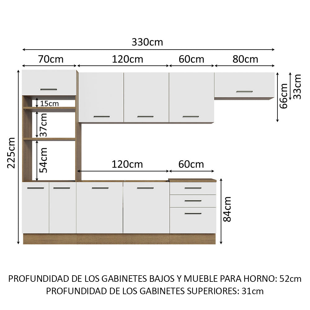 Combo completo de Cocina 330cm Marrón Blanco Agata 01
