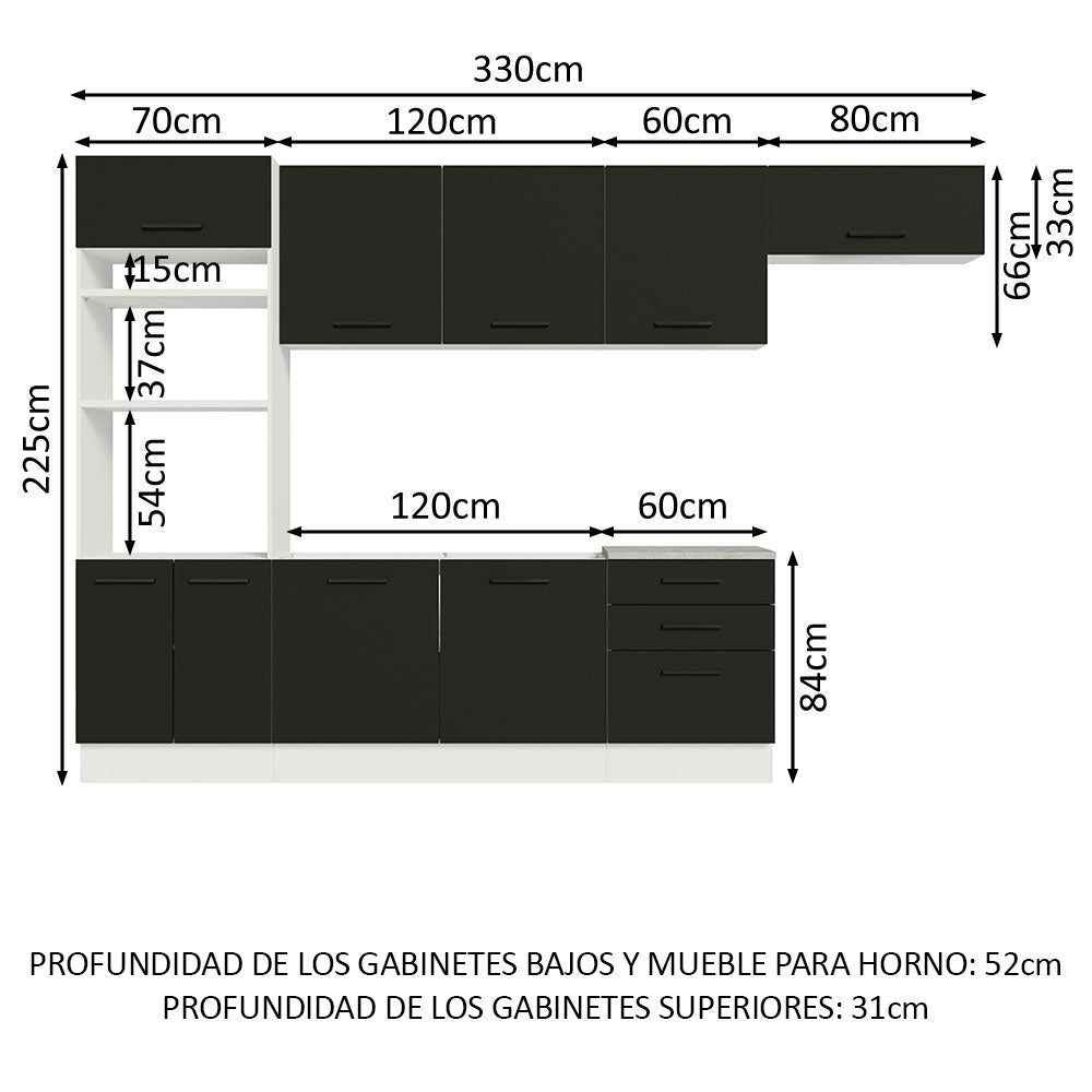 Combo completo de Cocina, 330cm, Blanco Negro Agata 01