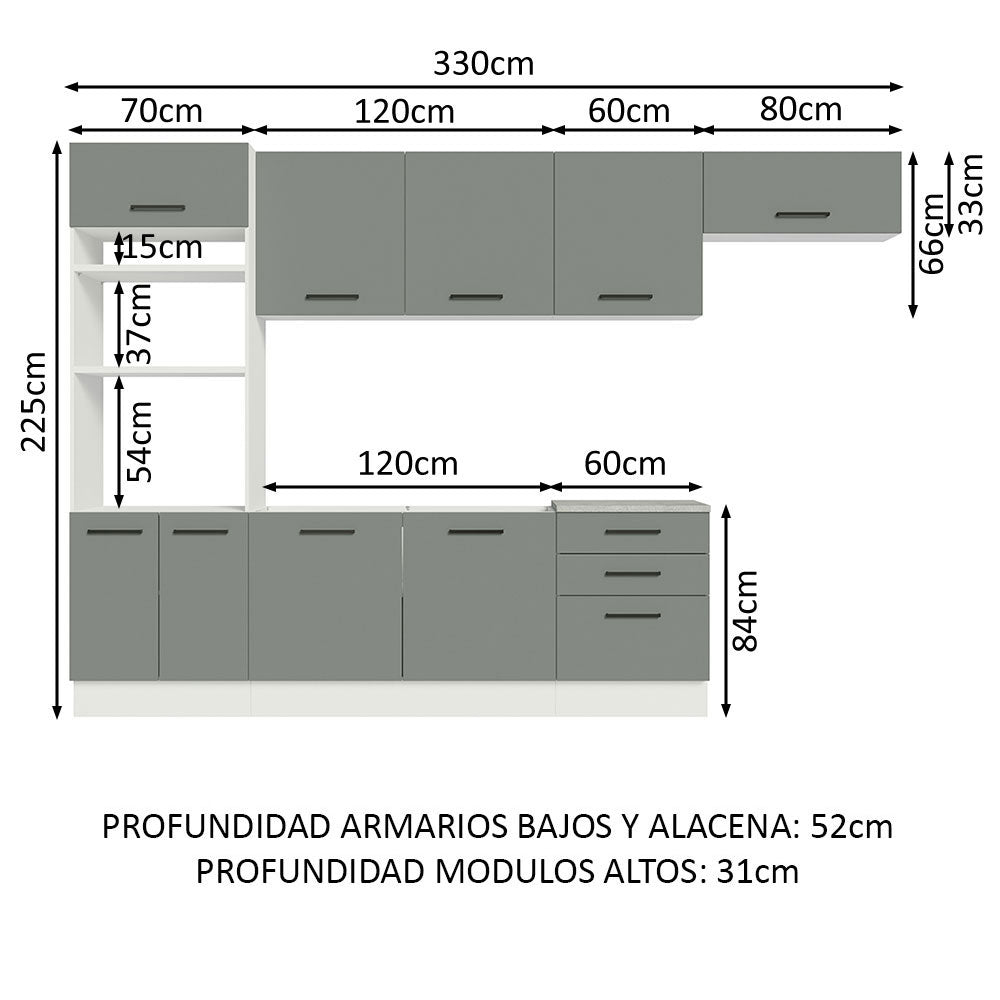 Combo completo de Cocina Madesa Agata 330cm BG 03