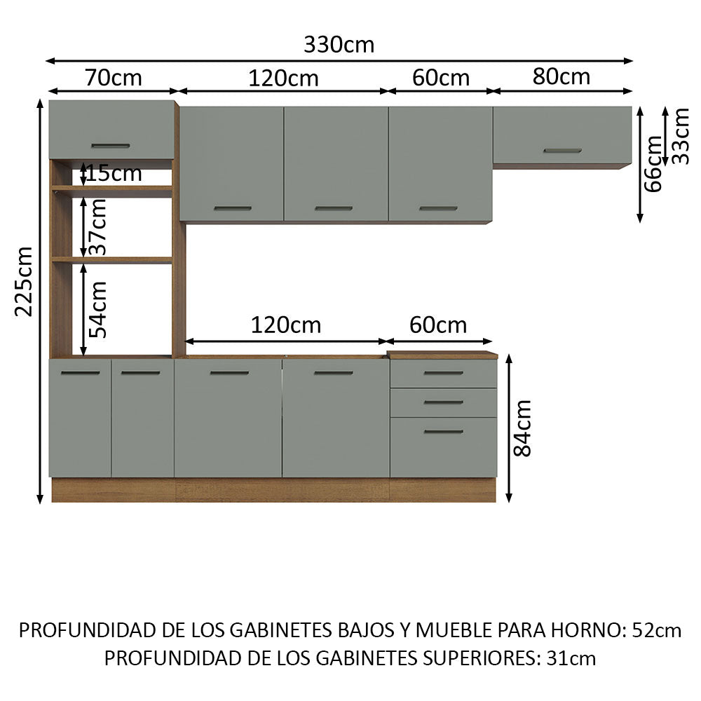 Combo completo de Cocina 330cm Marrón Gris Agata 01