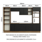 Combo completo de Cocina 330 cm 9 Puertas 2 Cajones Sin Mesada Marrón/Negro Agata Madesa