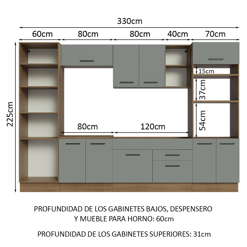 Combo completo de Cocina 330cm Marrón/Gris Agata Madesa 02