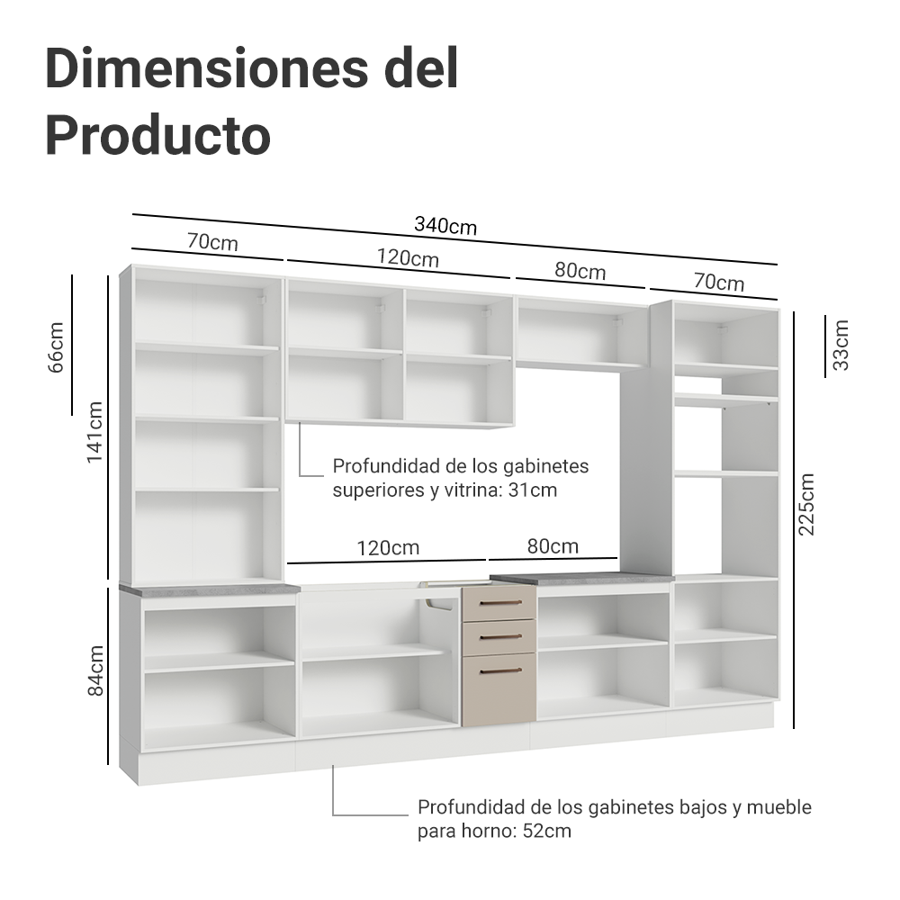 Combo completo de Cocina con Cristalero 340 cm Madesa Agata BC 01