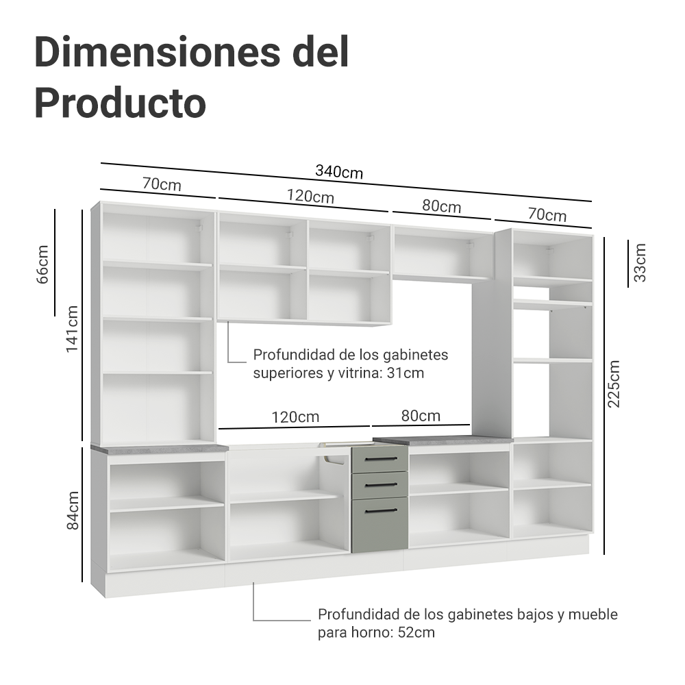 Combo completo de Cocina con Cristalero 340 cm Madesa Agata BG 01