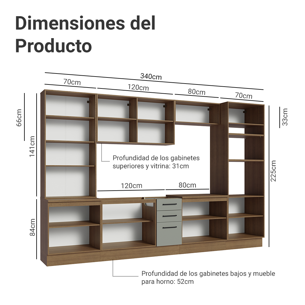 Combo completo de Cocina Madesa Agata 340cm MG 01