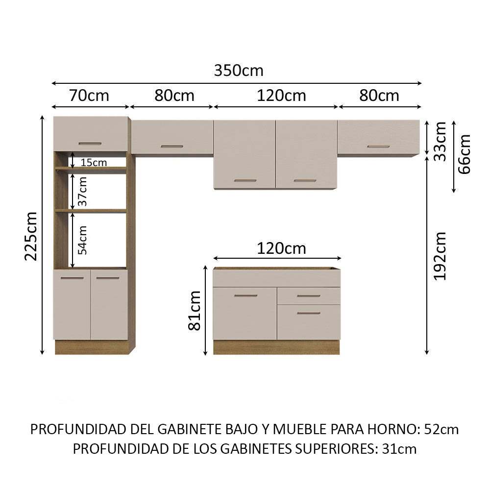 Combo completo de Cocina 350cm Marrón/Crema Agata Madesa 01