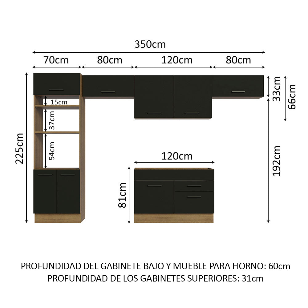 Combo Completo de Cocina 350 cm Marrón/Negro Agata Madesa 01