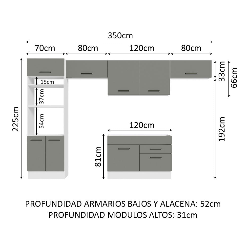 Combo completo de Cocina Madesa Agata 350cm BG 01