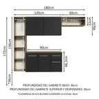 Cocina Compacta 180 cm 5 Puertas 1 Cajón Marrón/Negro Easy Madesa