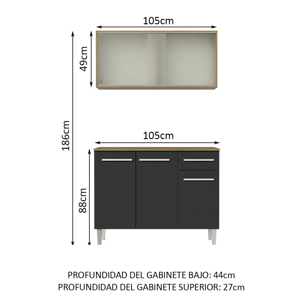Combo de Cocina Emilly 105cm Con Alacena Marrón/Negro Madesa 01