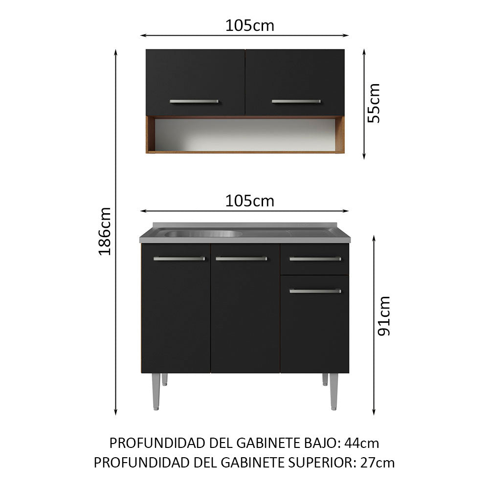 Combo de Cocina 105cm con Bacha de acero inoxidable MM/NN Emilly Madesa 04 MN
