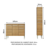 Mueble de Cocina Compacto 137cm Marrón Emilly Plata 0