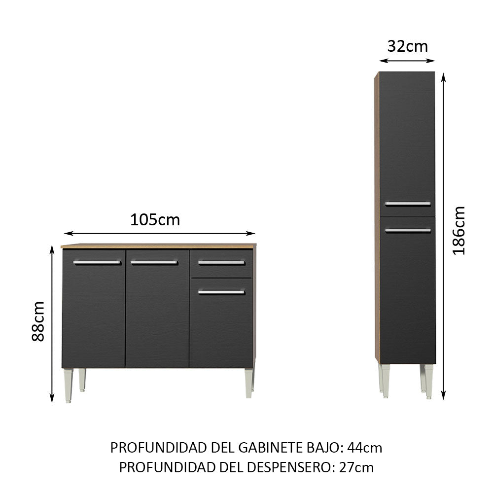 Combo de Cocina 137cm Marrón/Negro Emilly Silver Madesa 01