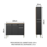 Combo de Cocina 137cm Marrón/Negro Emilly Silver Madesa 01