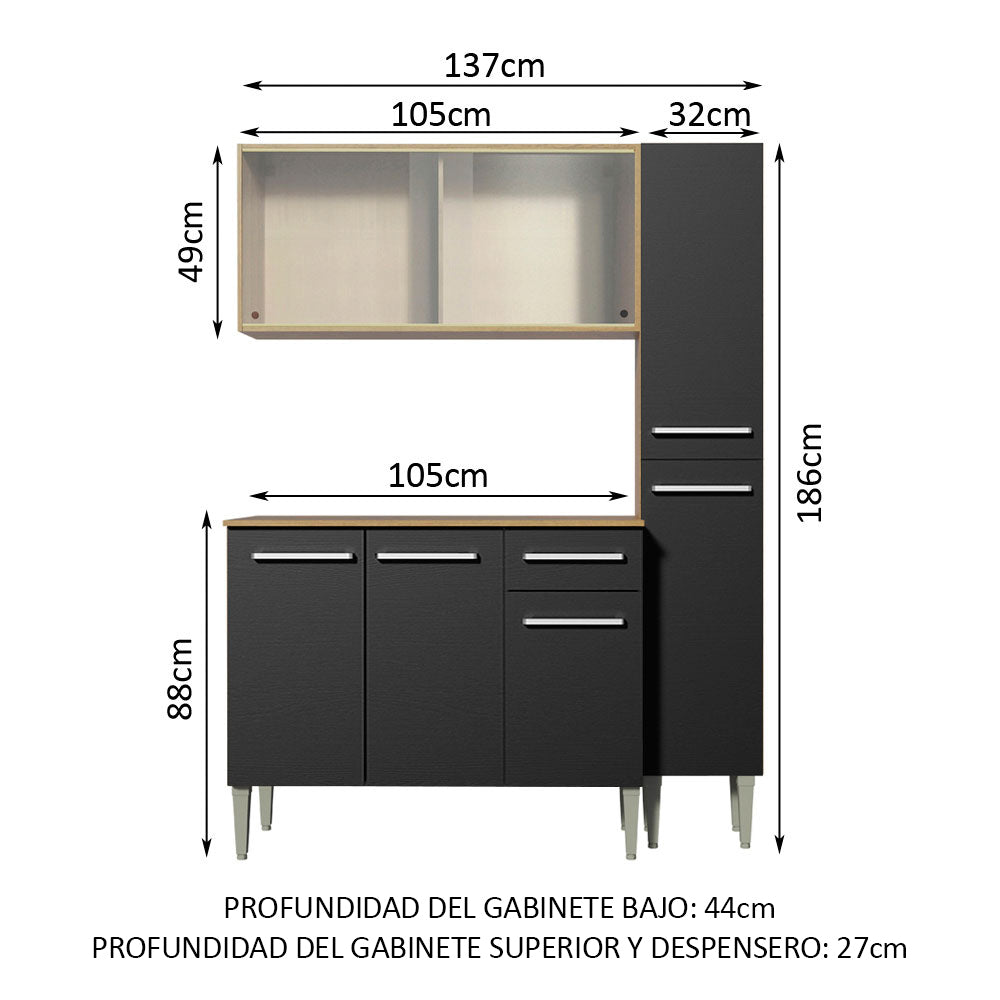 Combo de Cocina 137cm Marrón/Negro Emilly Force Madesa 02