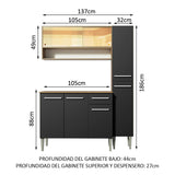 Combo de Cocina 137cm Marrón/Negro Emilly Art Madesa 04
