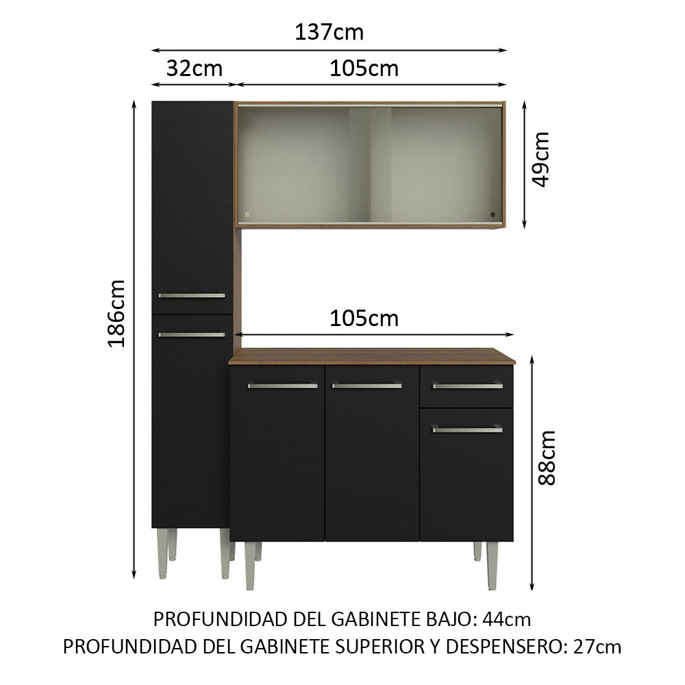 Combo completo de Cocina 137cm Marrón/Negro Emilly 05