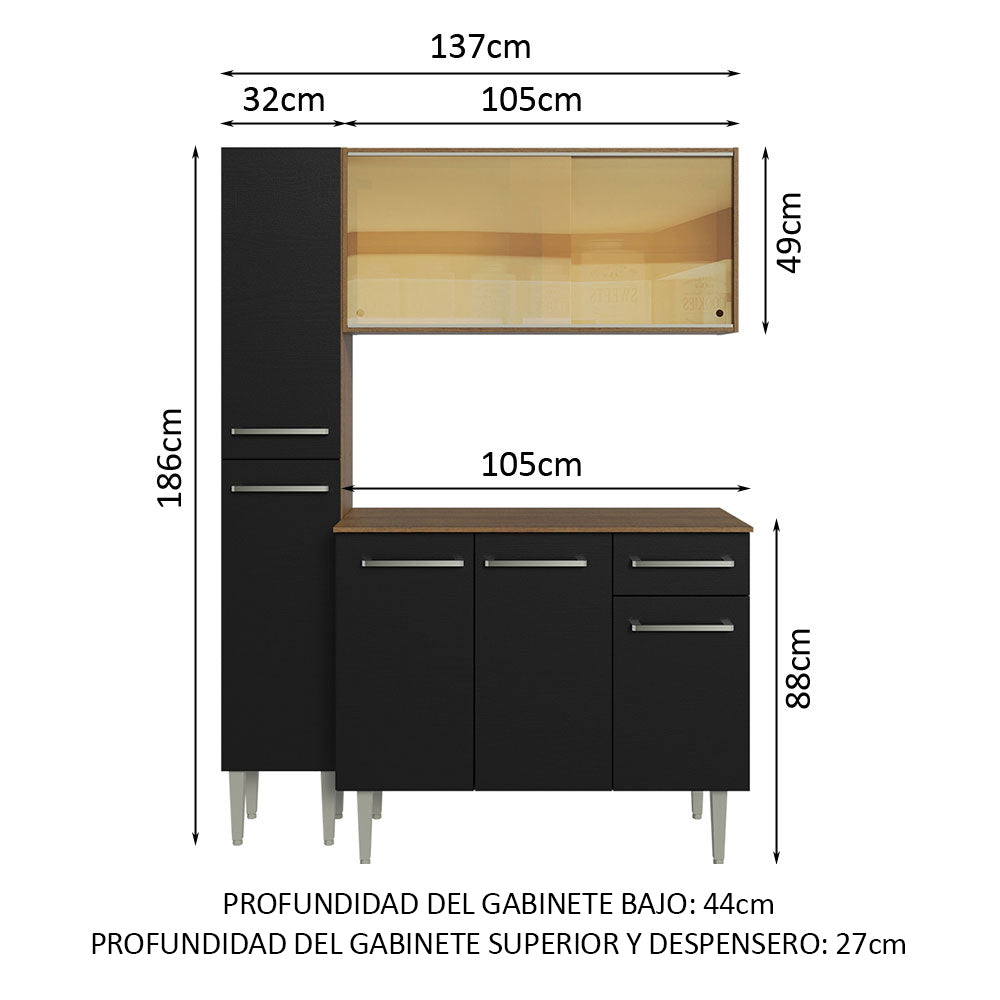 Combo de Cocina 137cm Sin Bacha de acero inoxidable Emilly Madesa 06 MN
