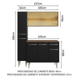 Combo de Cocina 137cm Sin Bacha de acero inoxidable Emilly Madesa 06 MN