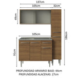 Combo completo de Cocina 137 cm con Bacha de acero, Marrón Emilly 07