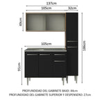 Cocina Compacta 137 cm 7 Puertas 1 Cajón con Bacha de Acero Inoxidable Marrón/Negro Emilly Madesa