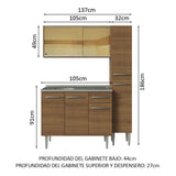 Combo de Cocina 137cm Con Bacha de acero inoxidable Emilly Madesa 08