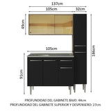 Combo completo de Cocina 137 cm con Bacha de acero, Marrón/Negro, Emilly 08