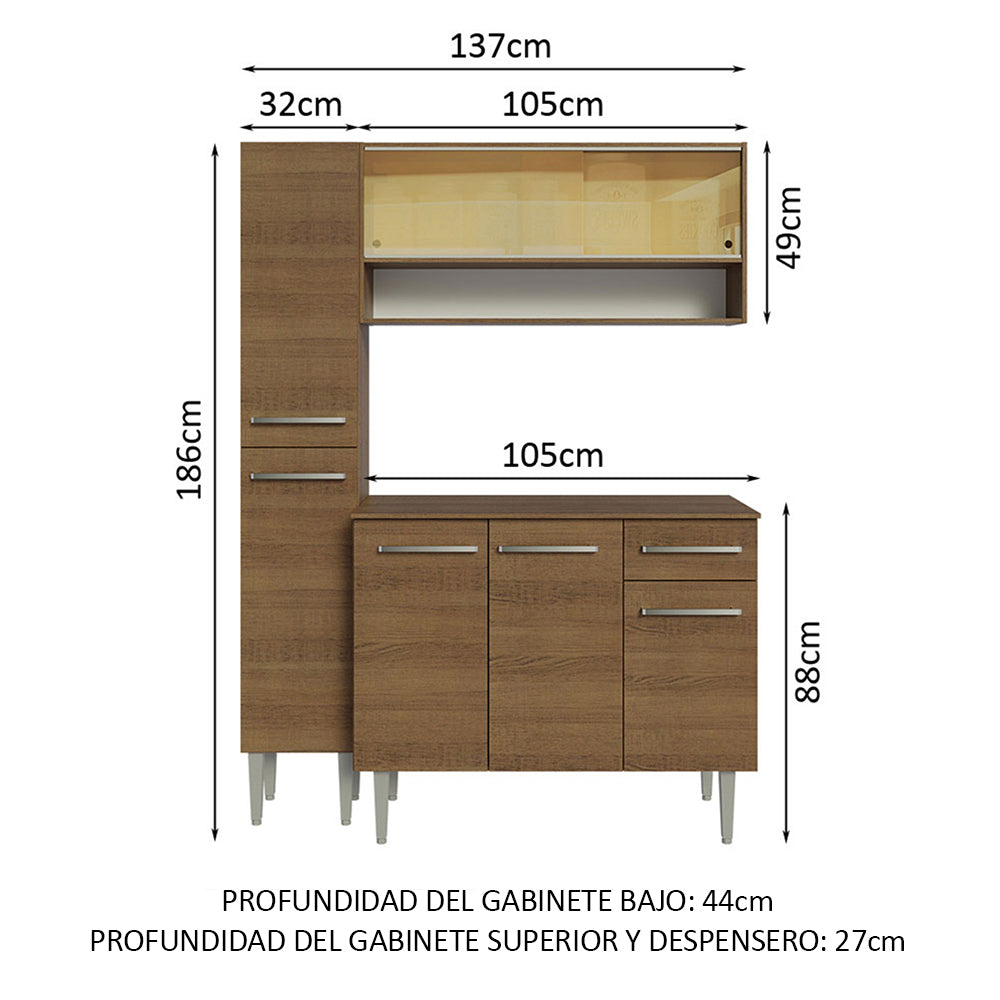 Cocina Compacta 137 cm 7 Puertas 1 Cajón Marrón Emilly Madesa