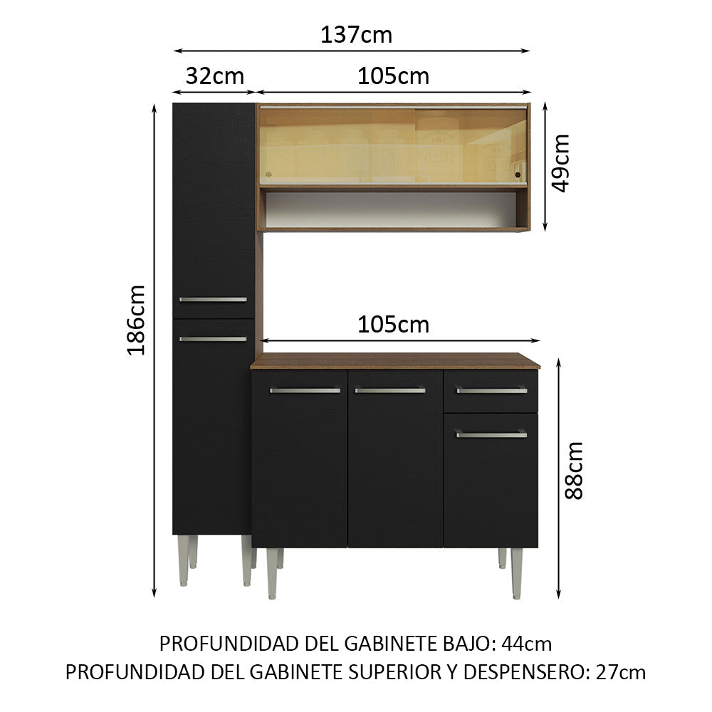 Combo completo de Cocina 137cm Marrón/Negro Emilly 09
