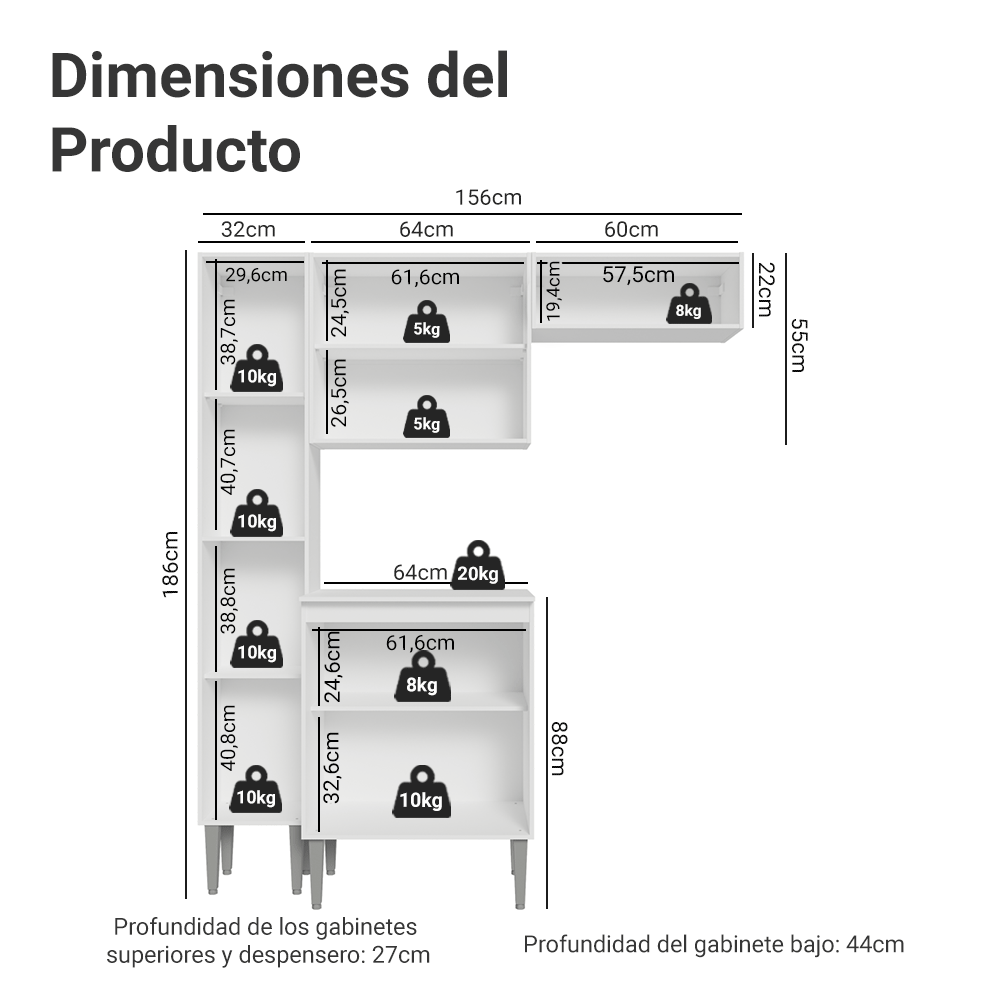 Cocina Compacta 156 cm Emilly Blanco 01