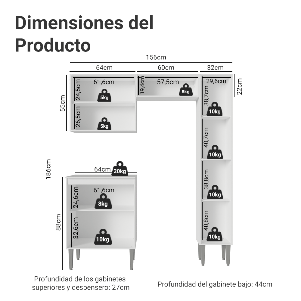 Cocina Compacta 156 cm Emilly Blanco 02