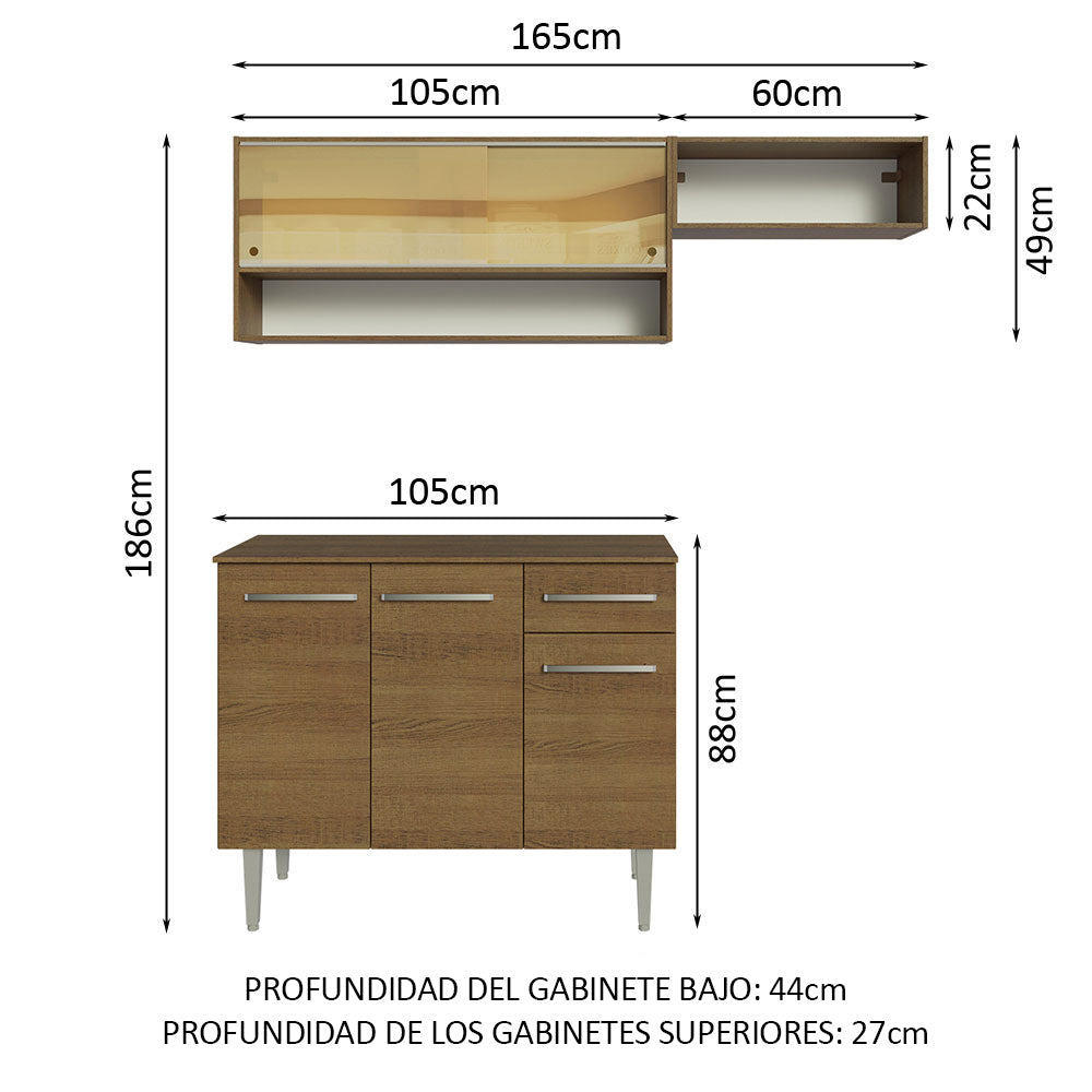 Combo de Cocina Compacta 165cm Marrón Emilly Madesa 02